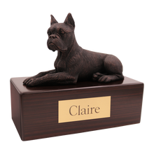 Bronze Boxer with Ears Up, Lying Down Figurine Pet Cremation Urn