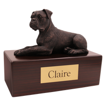 Bronze Boxer with Ears Down, Lying Down Figurine Pet Cremation Urn