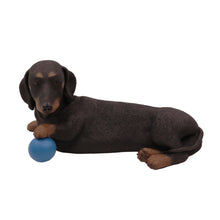 Playful Black Dachshund, Lying Down with Ball Figurine Pet Cremation Urn