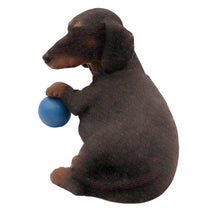 Playful Black Dachshund, Lying Down with Ball Figurine Pet Cremation Urn