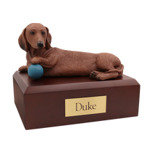 Playful Red Dachshund, Lying Down with Ball Figurine Pet Cremation Urn