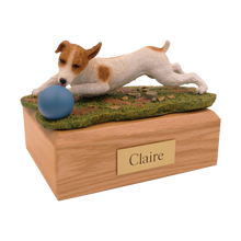 Brown and White Jack Russell Terrier, Playing With Ball Figurine Pet Cremation Urn