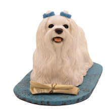 White Maltese with Blue Bows, Standing Figurine Pet Cremation Urn