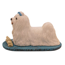 White Maltese with Blue Bows, Standing Figurine Pet Cremation Urn