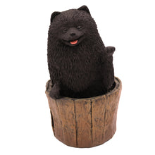 Black Pomeranian, Sitting in Tree Stump Figurine Pet Cremation Urn