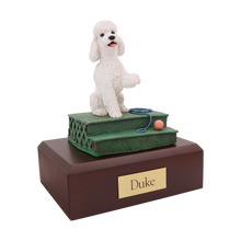 White Sport Cut Poodle, Sitting on Steps Figurine Pet Cremation Urn