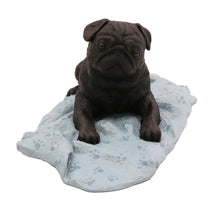 Black Pug, Lying on a Blanket Figurine Pet Cremation Urn