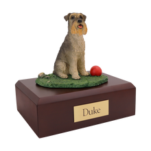 Gray Schnauzer with Ears Down, Sitting Figurine Pet Cremation Urn