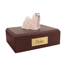 Male White Maltese with Blue Bows, Standing Figurine Pet Cremation Urn