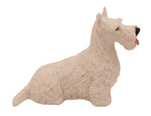 White Scottish Terrier with Ears Up, Lying Down Figurine Pet Cremation Urn