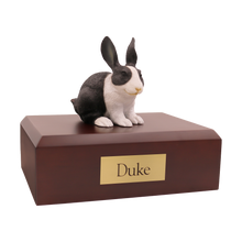 Black and White Alert Rabbit, Sitting Figurine Pet Cremation Urn