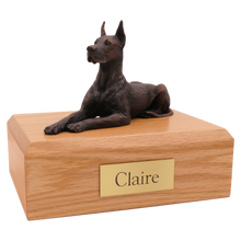 Bronze Great Dan with Ears Up, Lying Down Figurine Pet Cremation Urn