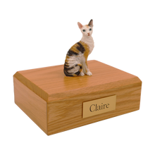 Tortoiseshell and White Cornish Rex, Sitting Figurine Pet Cremation Urn