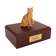 Tabby and Red shorthair Cat, Sitting Figurine Pet Cremation Urn