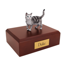 Tabby and Silver Shorthair Cat, Standing Figurine Pet Cremation Urn