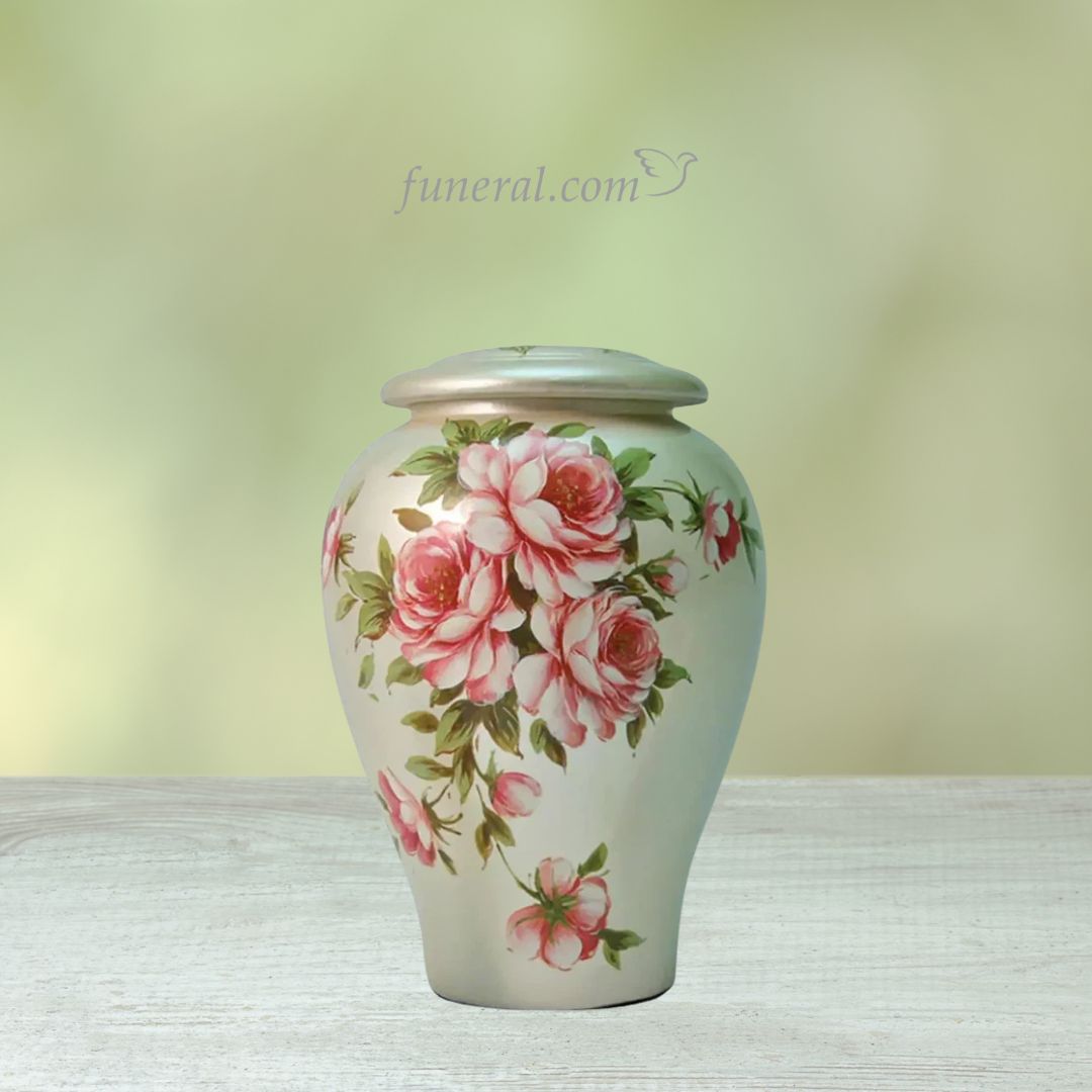 Floral Adult Petal Pink Ceramic Urn with Background