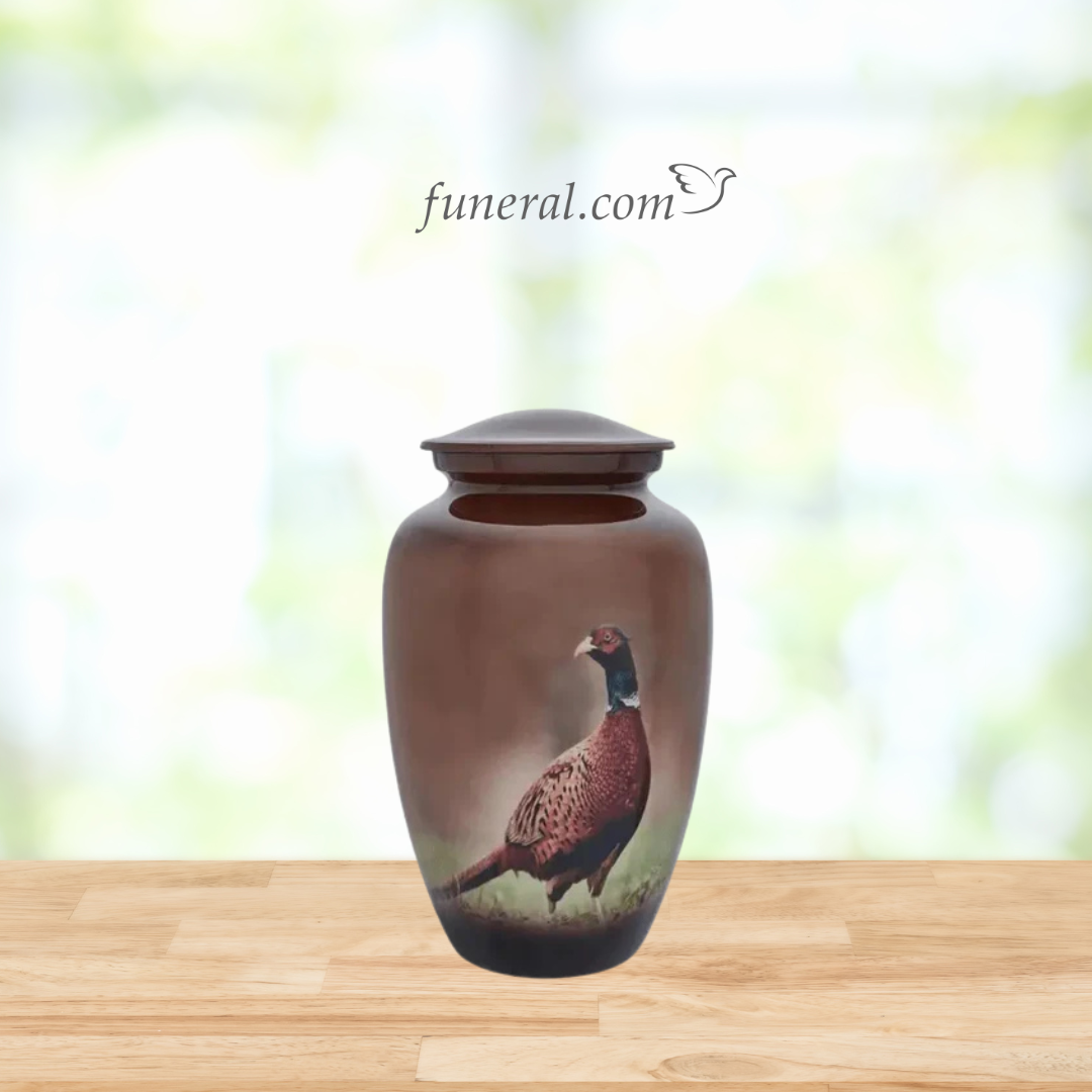 Graceful Pheasant Adult Mocha Brass Urn with Background