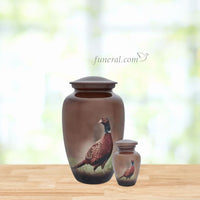 Graceful Pheasant Adult Mocha Brass Urn Set with Background