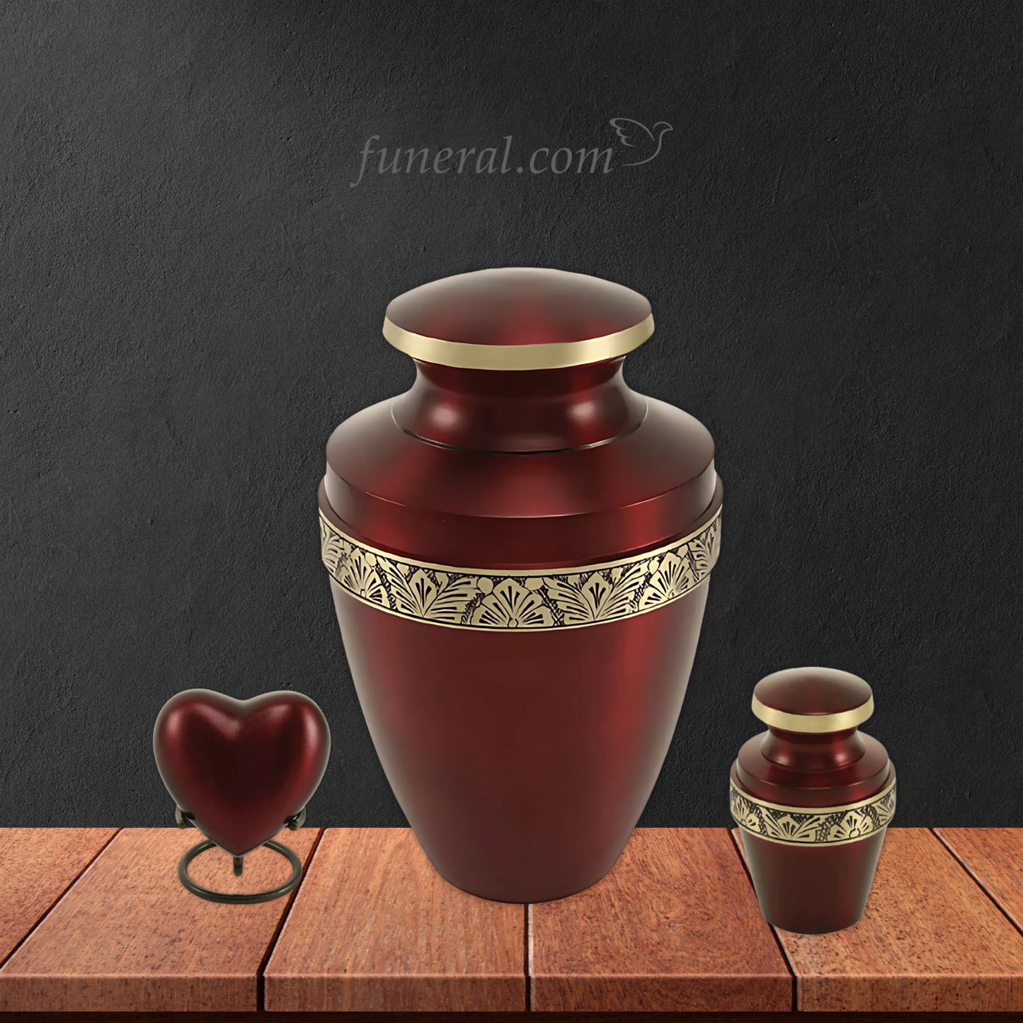 Grecian Adult Cardinal Red Brass Urn Set