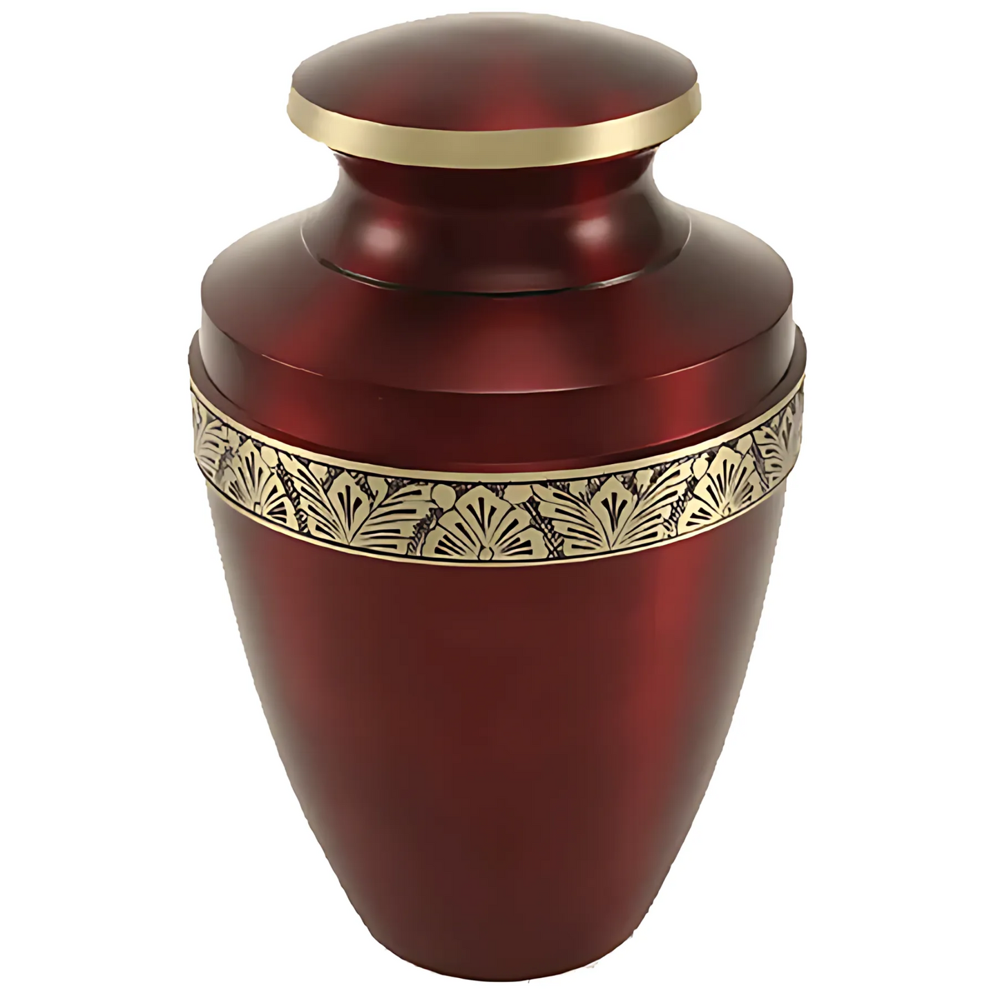 Grecian Adult Cardinal Red Brass Urn High-Resolution Image