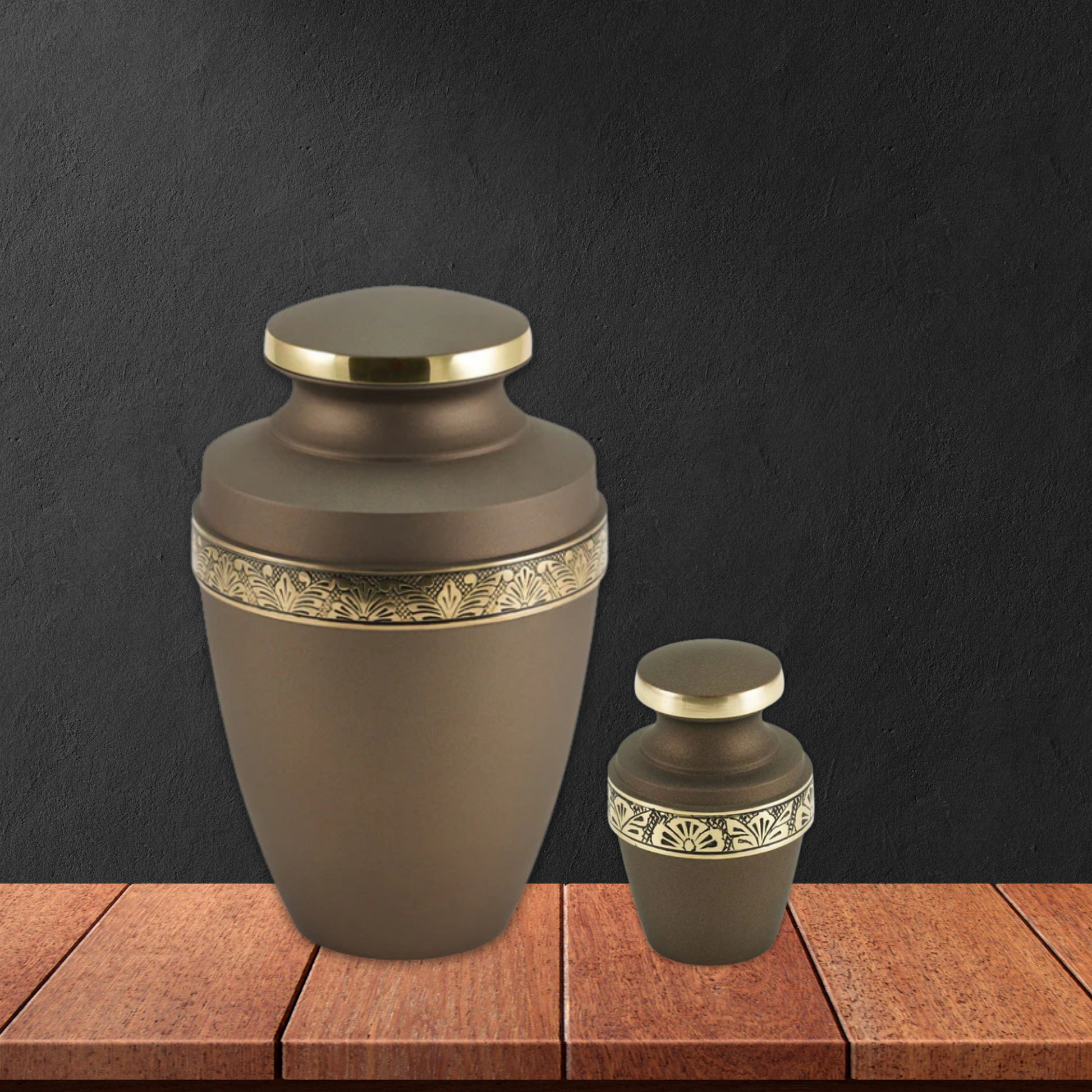 Grecian Adult Chestnut Brown Brass Urn Set