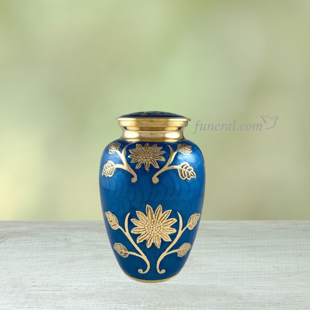 Helianthus Adult Blue Pearl  Brass Urn