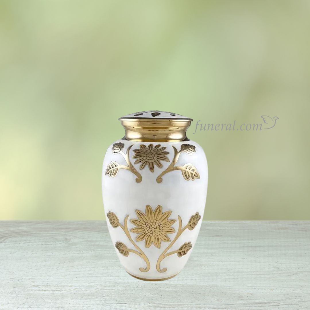 Helianthus Adult White Gold Brass Urn