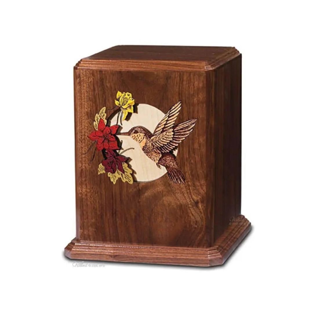 Hummingbird Adult Dark Brown Wood Urn