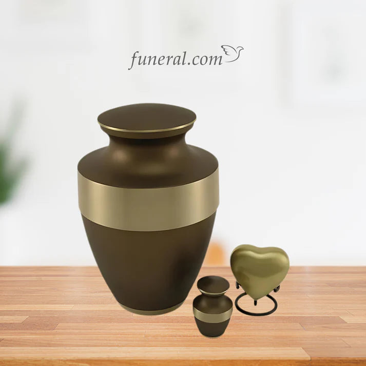 Lineas Adult Rustic Bronze Brass Urn Set with Background