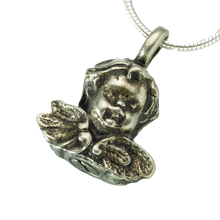 White Bronze Cherub Pendant, Cremation Necklace