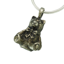 White Bronze Teddy Bear Pendant, Cremation Necklace