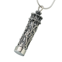Sterling Silver Antique Cylinder with Glass Insert Pendant, Cremation Necklace