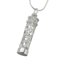 Sterling Silver Chromate Cylinder with Glass Insert Pendant, Cremation Necklace