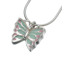 Sterling Silver Butterfly with Enameled Wings Pendant, Cremation Necklace