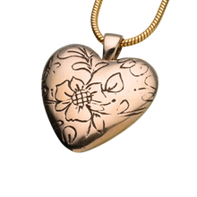 Bronze Floral Heart Pendant, Cremation Necklace