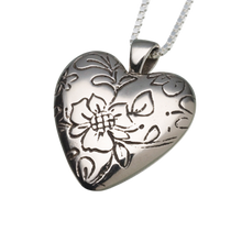 White Bronze Floral Heart Pendant, Cremation Necklace