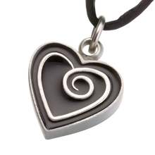 Pewter Heart with Black Enamel Spiral Pendant, Cremation Necklace