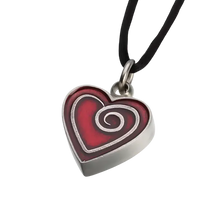 Pewter Heart with Red Enamel Spiral Pendant, Cremation Necklace