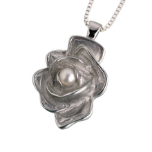 Pewter Rose with Pearl Pendant, Cremation Necklace