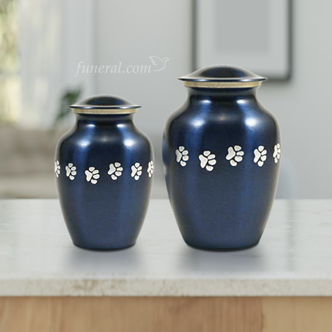 Micah Royal Blue Large Pawprint Urn Set