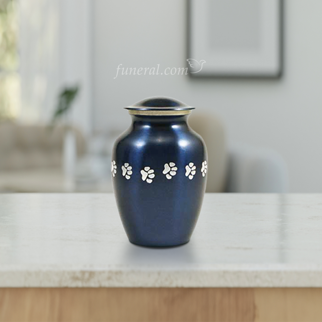 Micah Royal Blue Large Pawprint Urn with Background