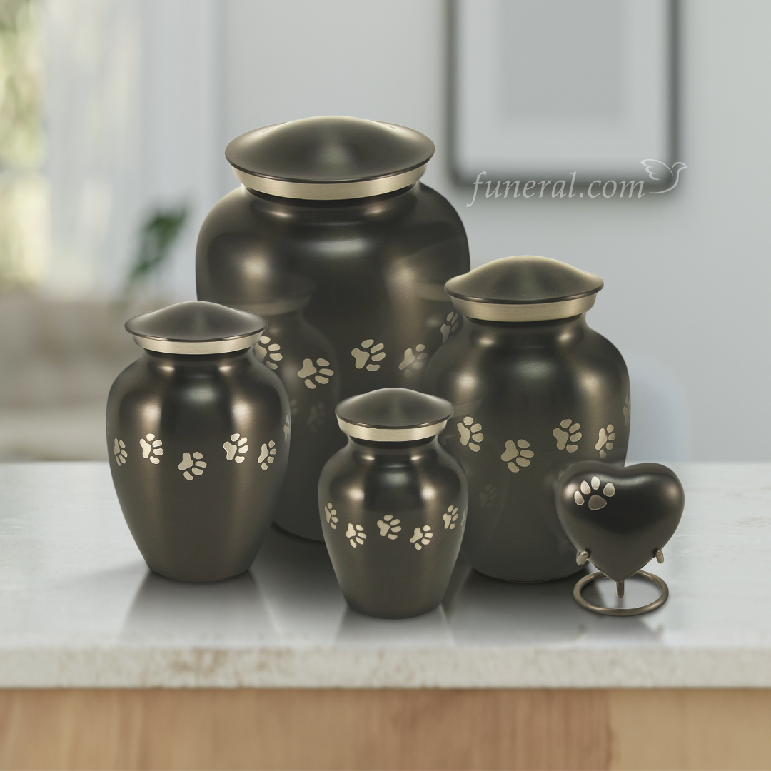 Micah Charcoal Pawprint Extra Large Pet Urn Set