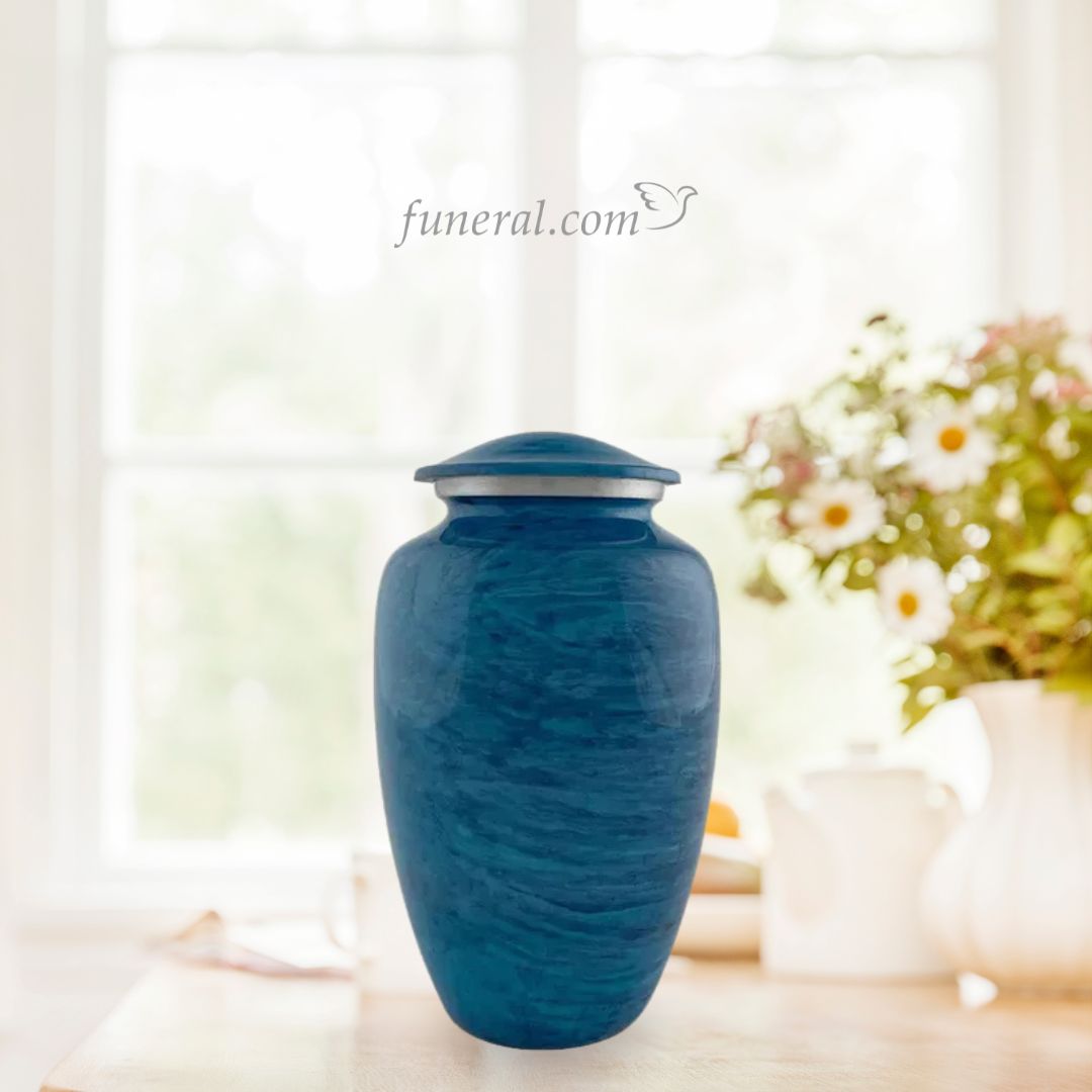 Midnight Solace Adult Blue Stone Brass Urn with Background