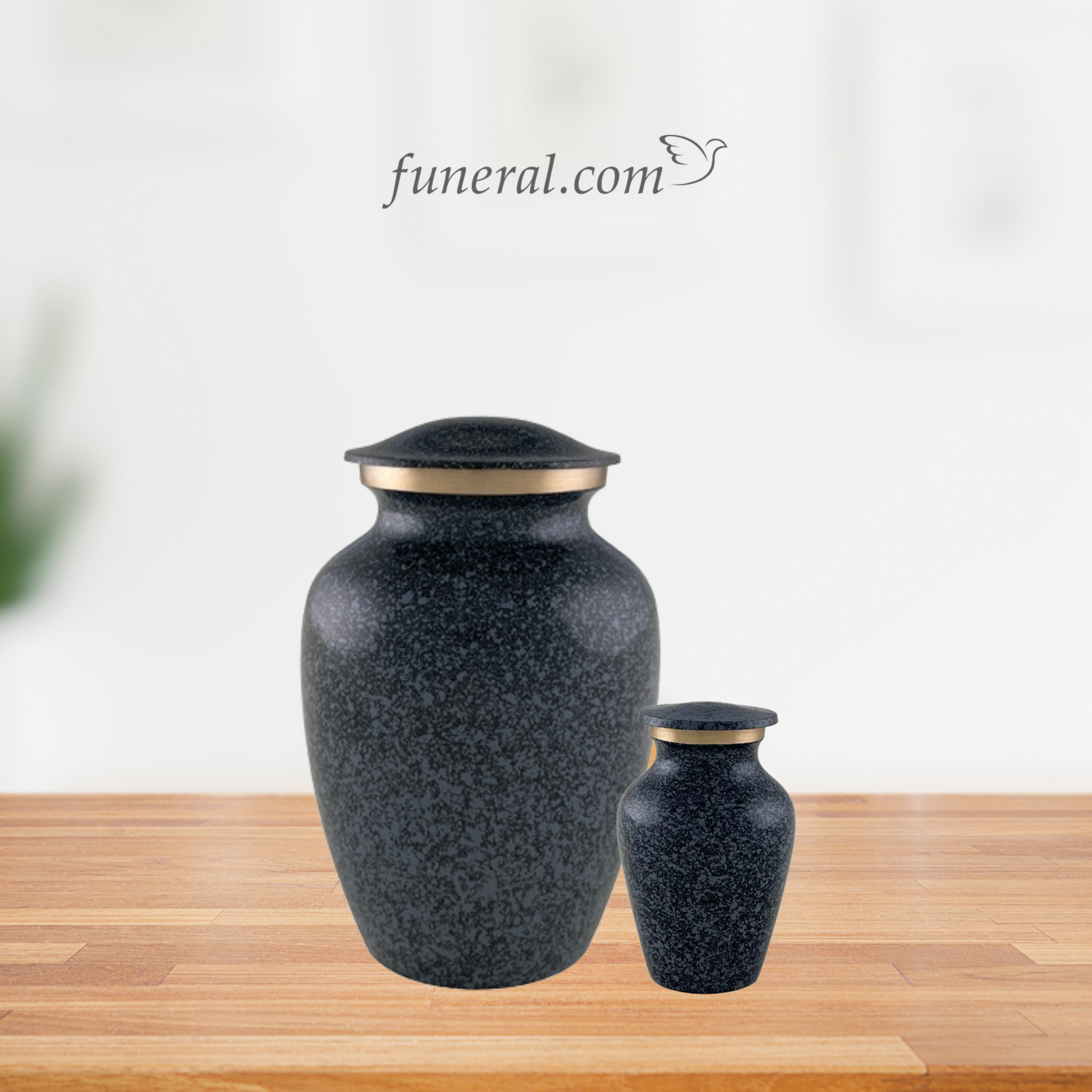 Midnight Solace Medium Blue Granite Brass Urn Set