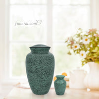 Midnight Solace Adult Sea Green Brass Urn Set with Background