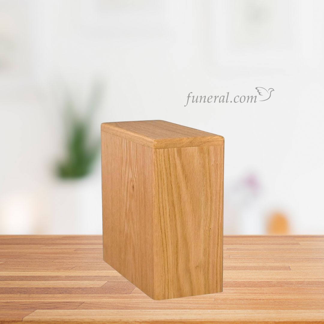 Modest Adult Rectangular Oak Wood Urn