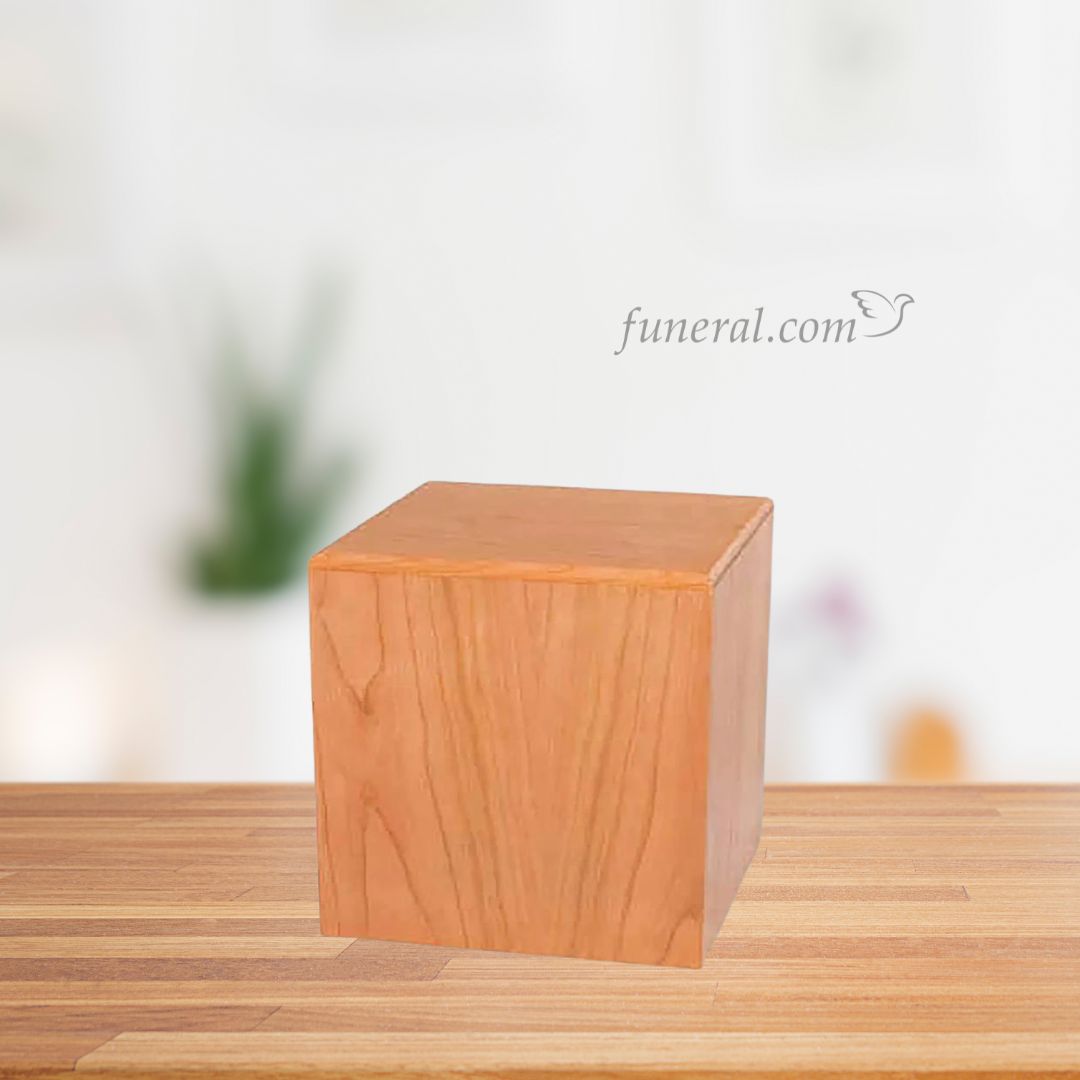 Modest Adult Square Cherry Wood Urn