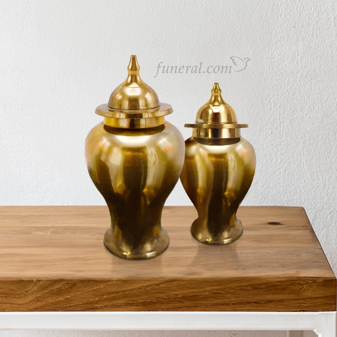 Rabia Shiny Brass Small Pet Urn Set