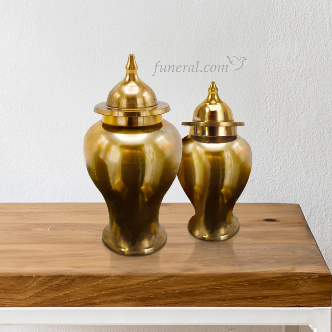 Rabia Shiny Brass Extra Small Pet Urn Set