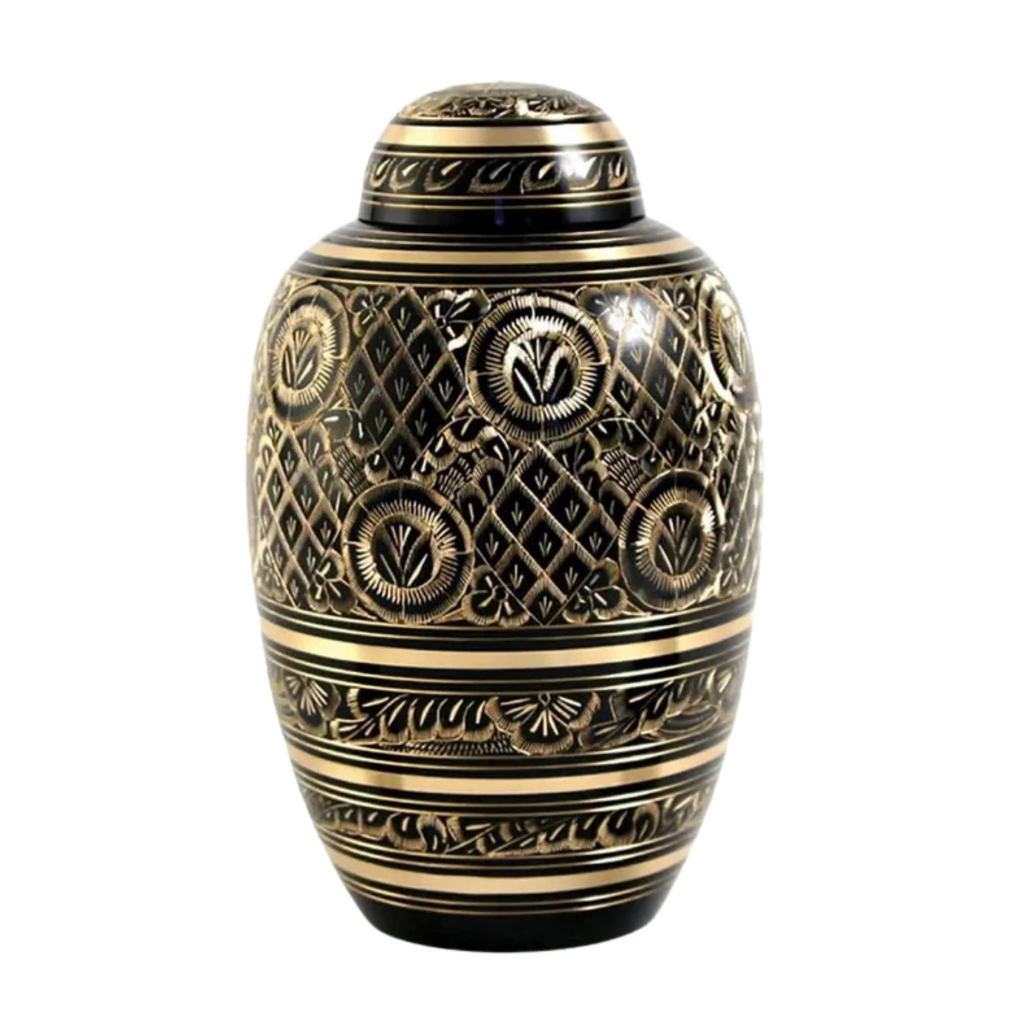 Radiance Adult Round Top Black Scrolled Brass Urn